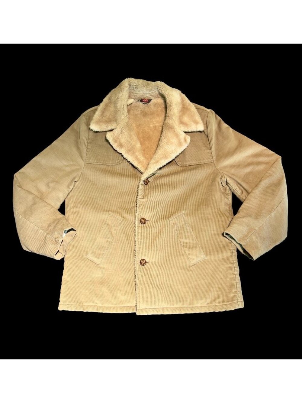 Vintage 70s Levis White Tab Corduroy Sherpa Ranch Coat Camel Tan Men's Large